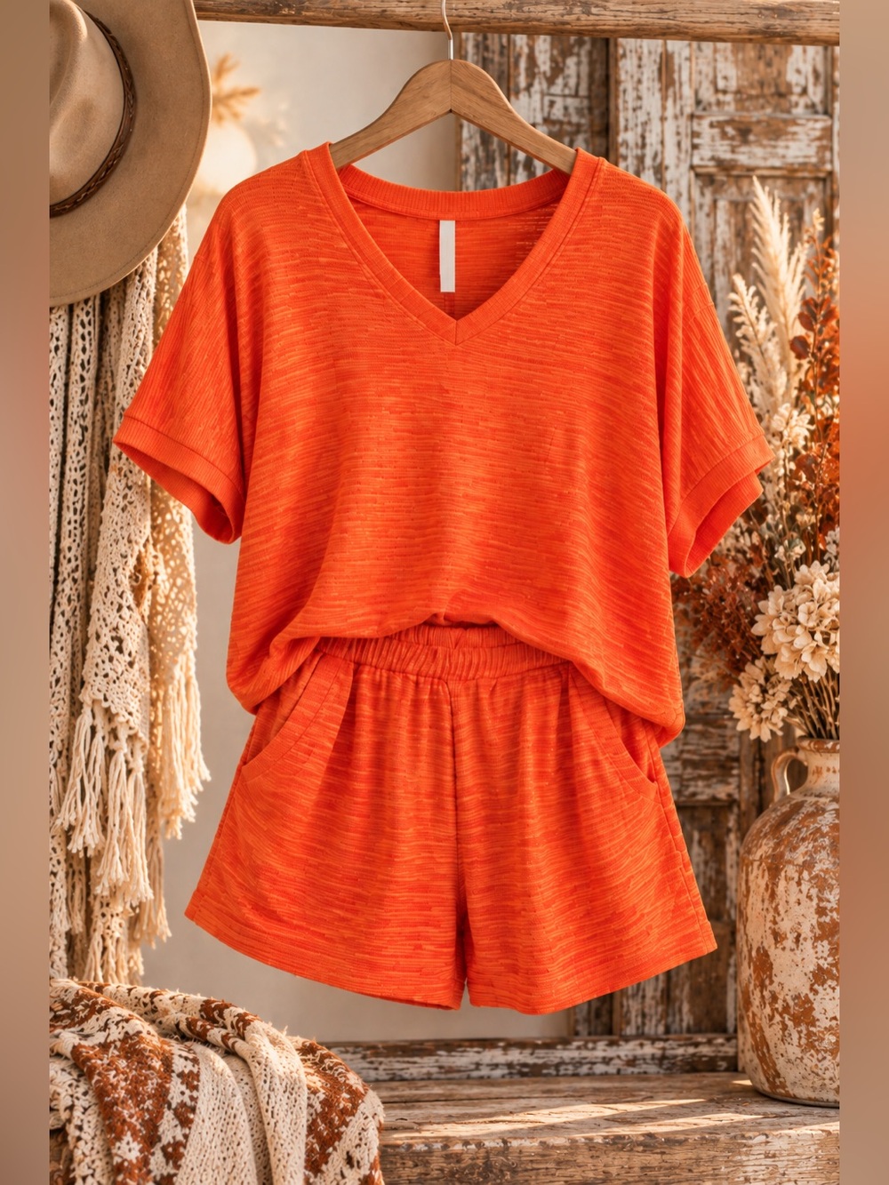 Orange Textured Two Piece Set | Coastal Cowgirl Western Game Day NWT Medium